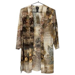 Chico's Cardigan Brown Tan Cream Open Front  3/4 Sleeve in Size O/S ‎ NWT